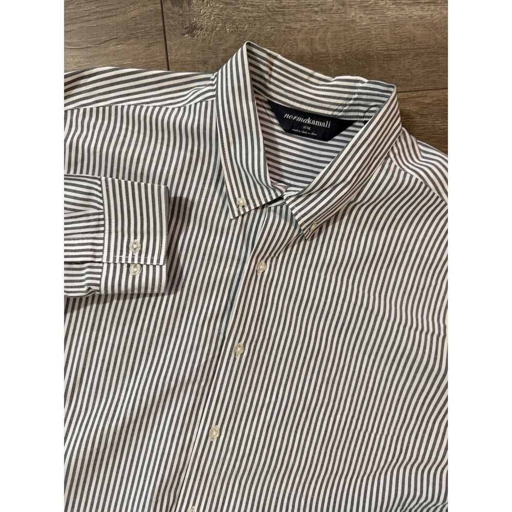 Norma Kamali Mens Gray‎ White Stripe Button Down Long Sleeve Shirt XL